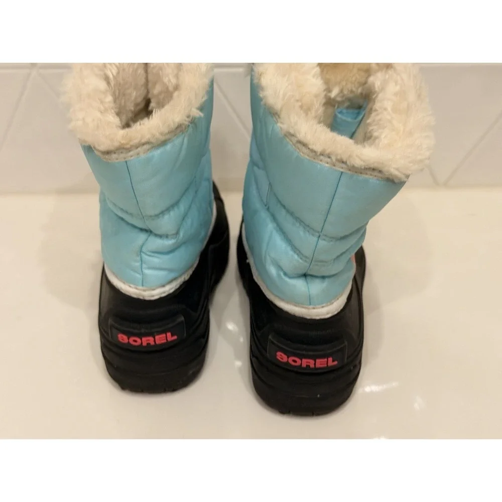 Sorel Kids Snow Boots Size 12 Blue Faux Fur Waterproof Winter Boots‎ NC1960